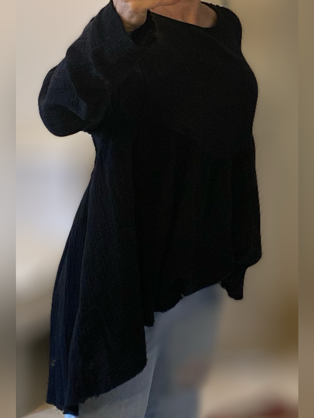 SHEIN Black Textured Peplum Long-Sleeve Top